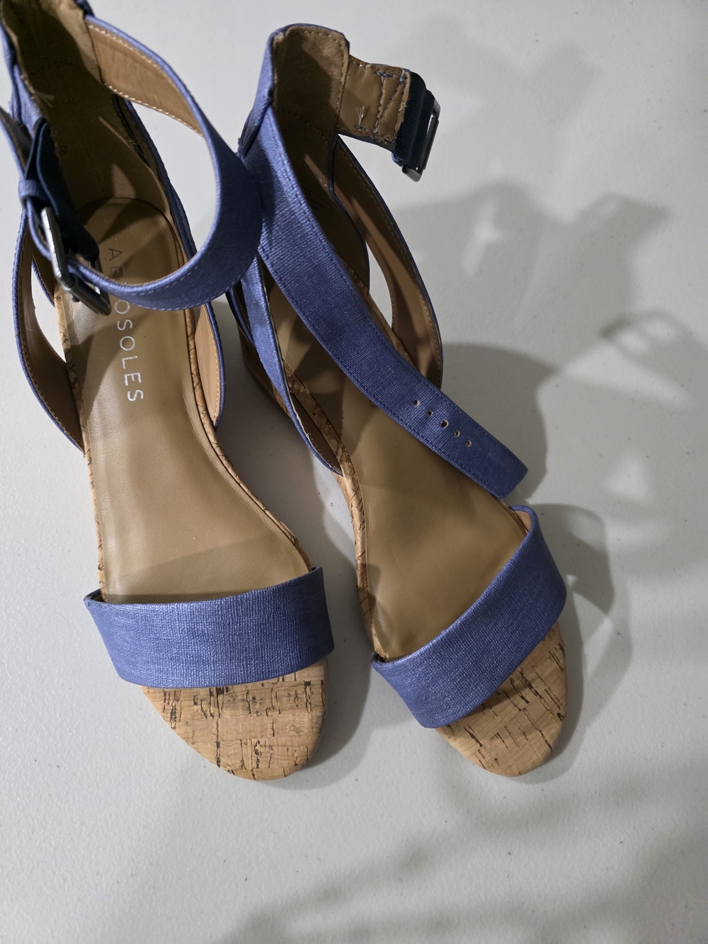 Aerosoles Blue Cork Wedge Sandals - Strappy Ankle Strap